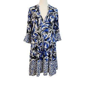 Maaji Helena Mixed Print Kaftan Dress Blue Black Tropical Boho Medium Resortwear